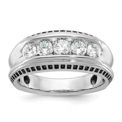 Ibgoodman Black Rhodium Men&#39;s Polished Textured 5-Stone 1 Carat Aa Quality Diamond Ring 14k White G…