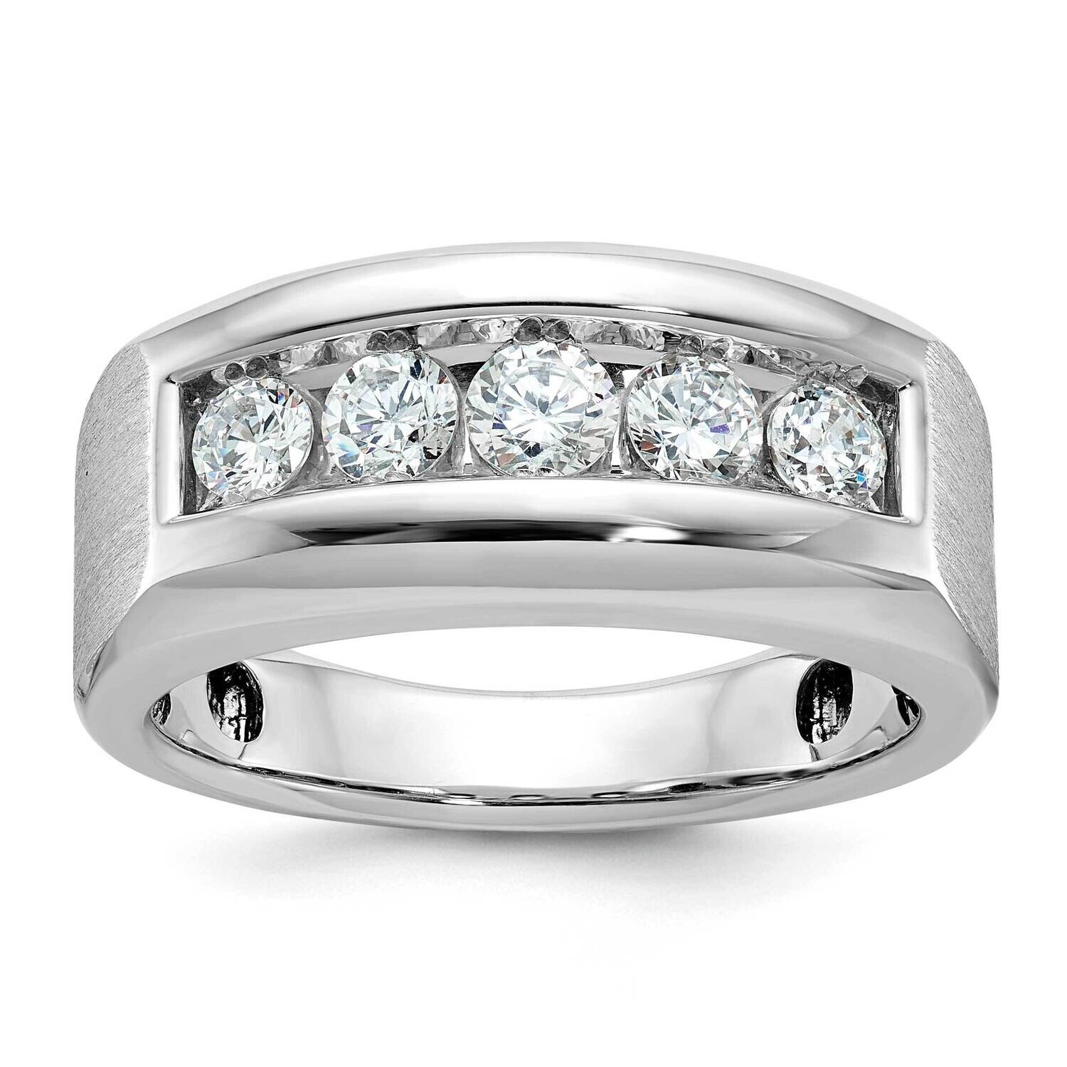 Ibgoodman Men&#39;s Polished Satin 5-Stone 1 Carat Aa Quality Diamond Ring 14k White Gold B64008-4WAA