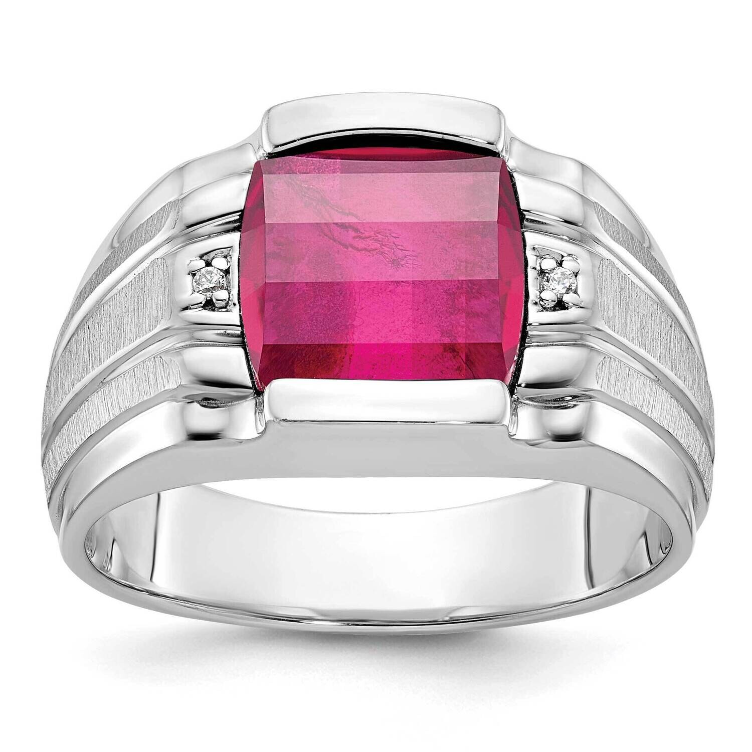 Ibgoodman Men&#39;s Satin Created Ruby Diamond Complete Ring 14k White Gold B84685-4WCR/AA by IBGoodman…