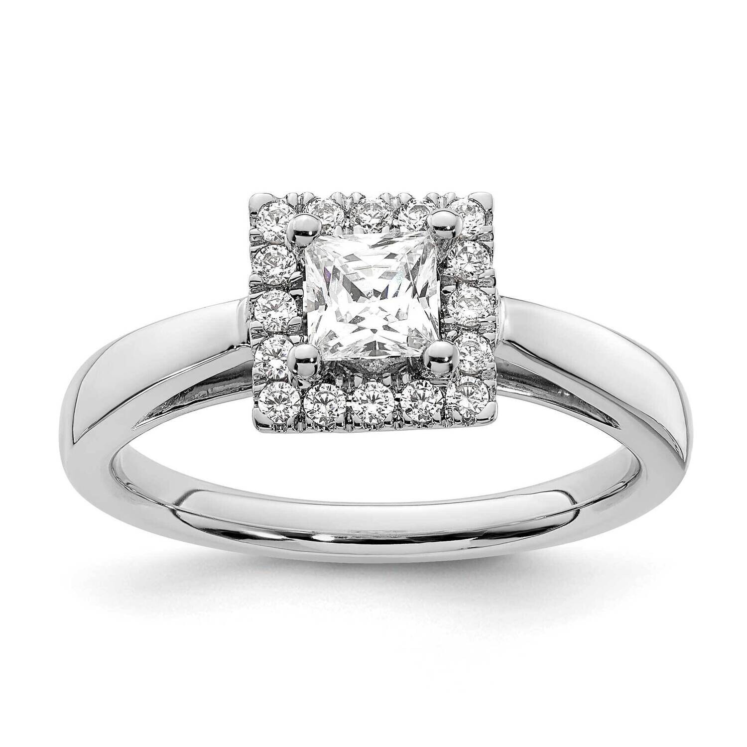 Halo Holds 1/2 Carat 4.3mm Princess Center 1/5 Carat Diamond Semi-Mount Engagement Ring 14k White G…