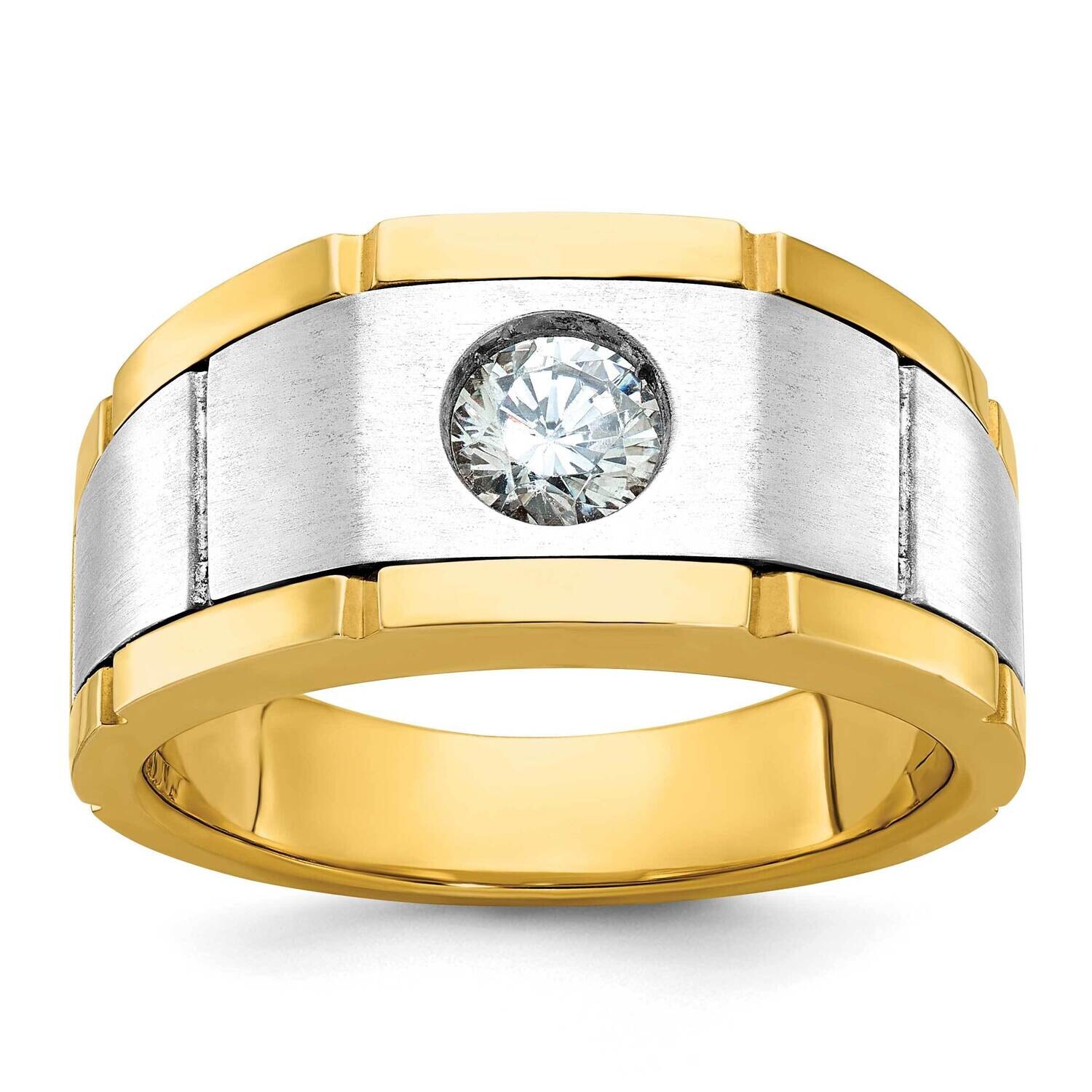 Ibgoodman Men&#39;s Polished Satin Grooved 1/2 Carat Aa Quality Diamond Ring 14k Two-Tone Gold B63915-4…