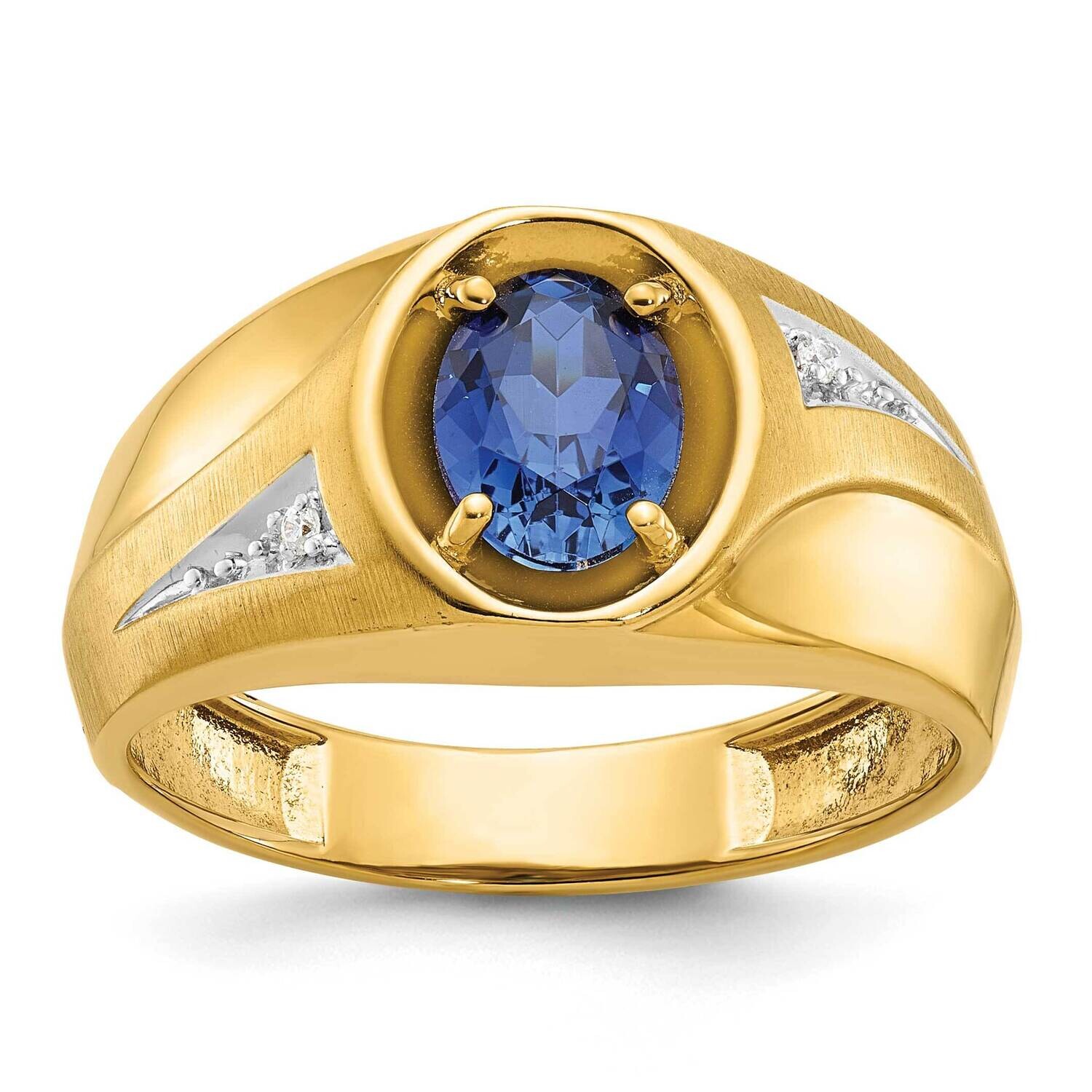 Ibgoodman Men's Created Sapphire Diamond Satin Complete Ring 14k Gold B57856-4YCS/AA