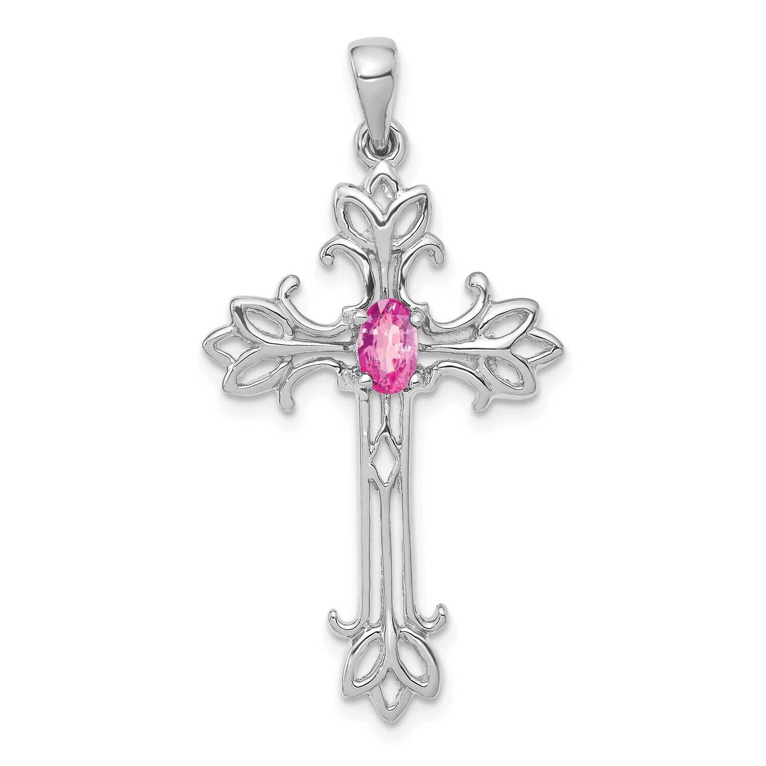 5X3mm Oval Pink Sapphire Cross Pendant 14k White Gold XP1775WSP, MPN: XP1775WSP, 883957172033