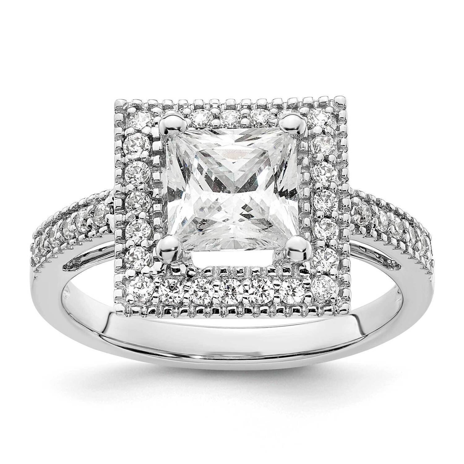 Halo Plus Holds 2 Carat 7.5mm Princess Center 1/3 Carat Diamond Semi-Mount Engagement Ring 14k Whit…