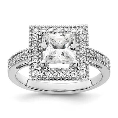 Halo Plus Holds 2 Carat 7.5mm Princess Center 1/3 Carat Diamond Semi-Mount Engagement Ring 14k Whit…