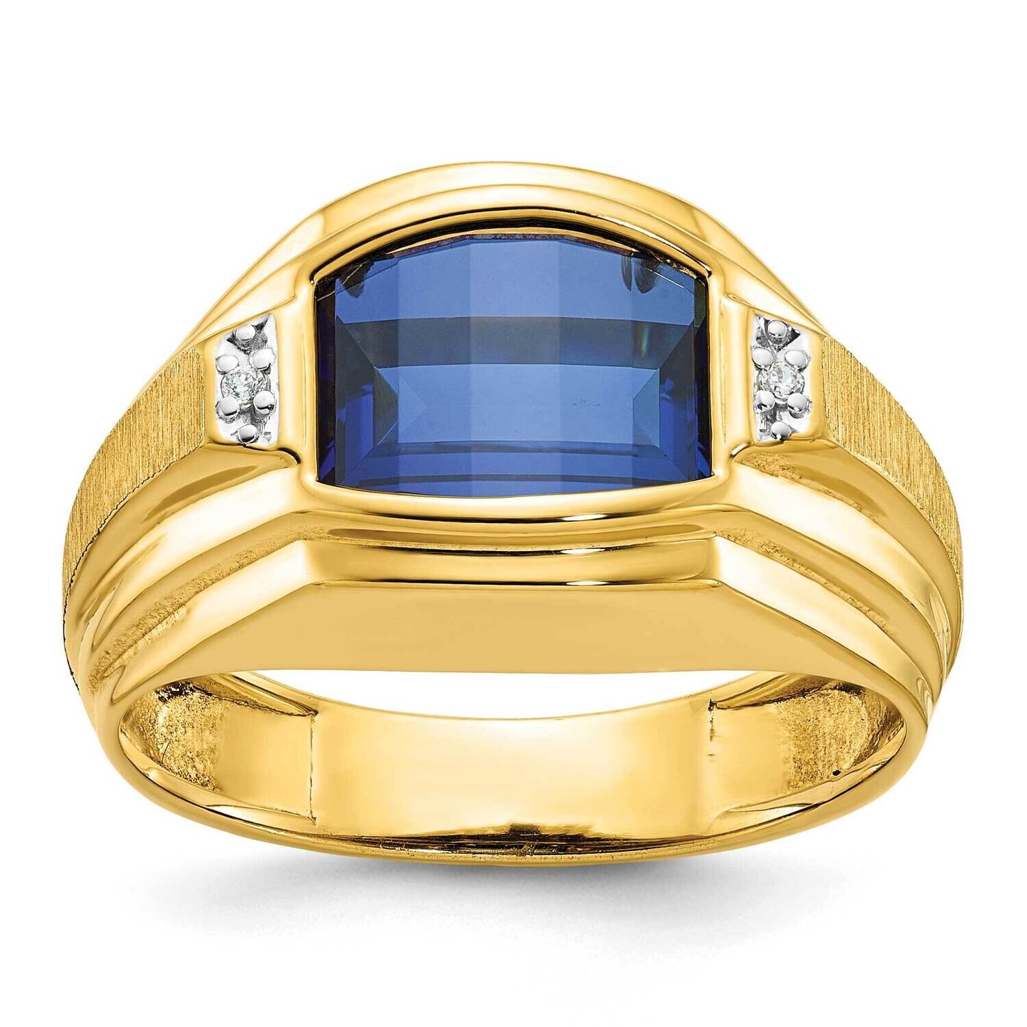 Ibgoodman Men's Polished Satin Created Sapphire Diamond Complete Ring 14k Gold B57727-4YCS/AA