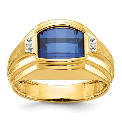 Ibgoodman Men&#39;s Polished Satin Created Sapphire Diamond Complete Ring 14k Gold B57727-4YCS/AA by IB…