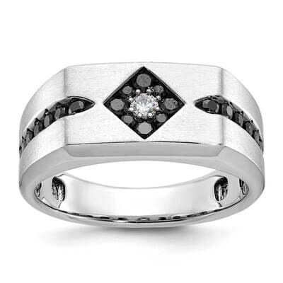 Black Rhodium Ibgoodman Men&#39;s Satin 5/8 Carat Black White Diamond Complete Ring 14k White Gold B591…