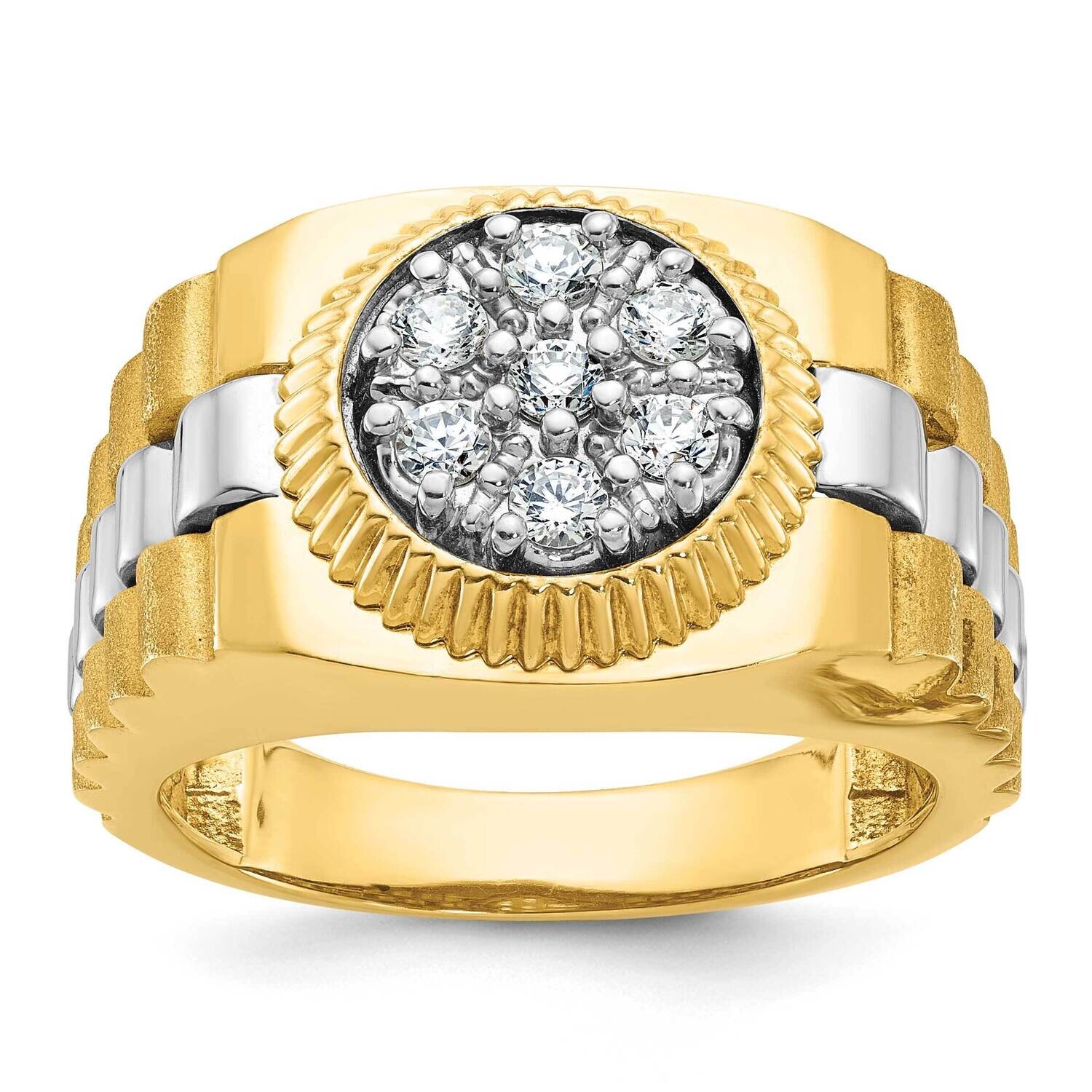 Ibgoodman Men&#39;s Polished Satin Textured 1/2 Carat Aa Quality Diamond Cluster Ring 14k Two-Tone Gold…