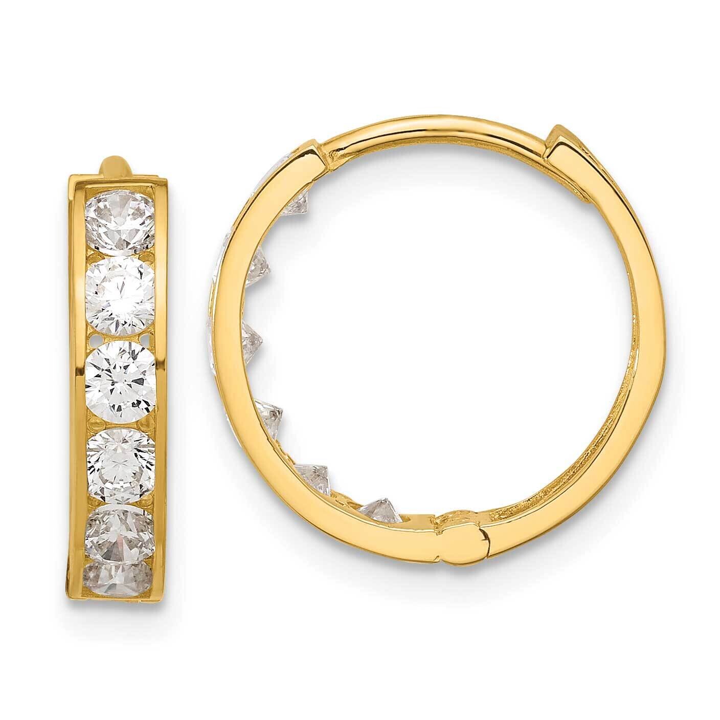 CZ 4X16mm Huggie Hoop Earrings 14k Polished Gold YE2157, MPN: YE2157,