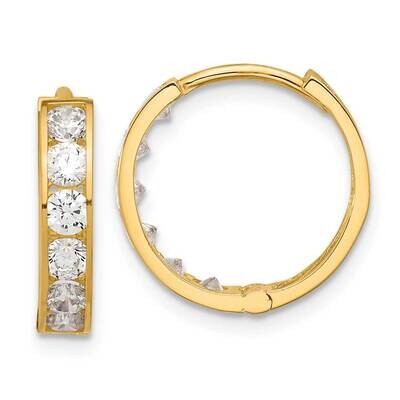 CZ 4X16mm Huggie Hoop Earrings 14k Polished Gold YE2157, MPN: YE2157,