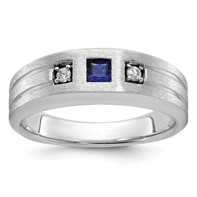 Ibgoodman Men&#39;s Satin Lab Created Sapphire 1/15 Carat Diamond Complete Ring 14k White Gold B84523-4…
