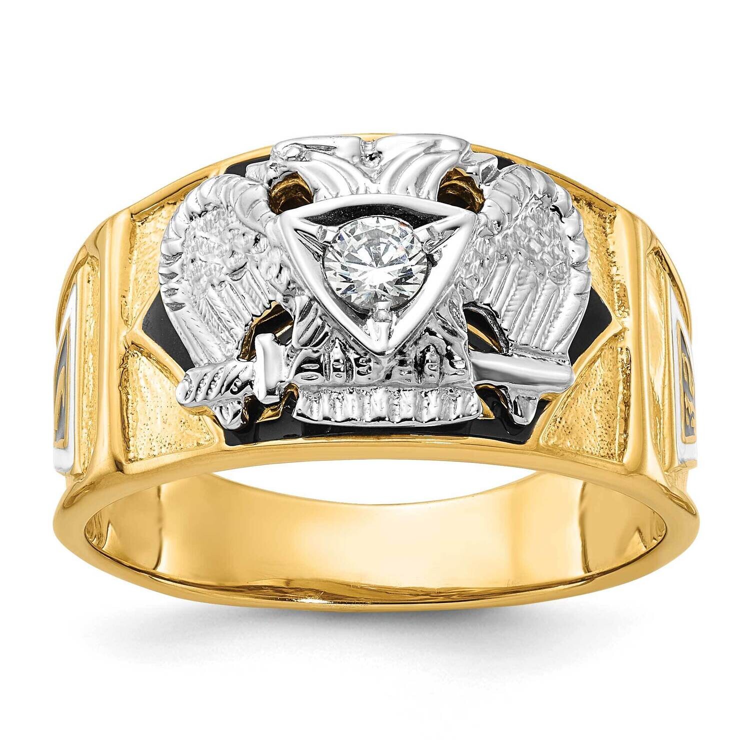 Ibgoodman Men's Polished Textured Multi-Color Enamel Diamond 32Nd Degree Scottish Rite Masonic Ring 14k Two-Tone Gold B02420B-4YWAA