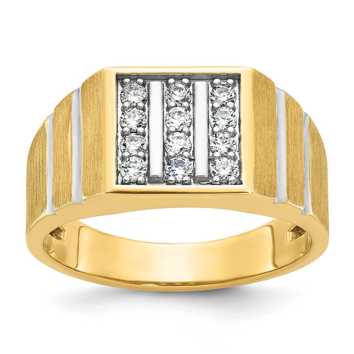 Ibgoodman Men&#39;s Polished Satin Grooved 3-Row 1/3 Carat Aa Quality Diamond Ring 14k Gold White Rhodi…