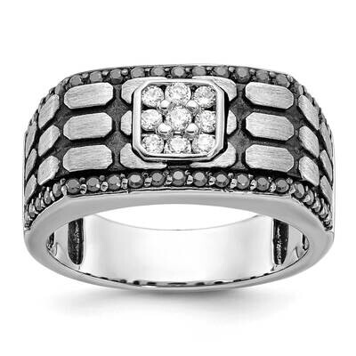 Ibgoodman Black Rhodium Men&#39;s Polished Satin Cobblestone Textured Black White 5/8 Carat Aa Quality …