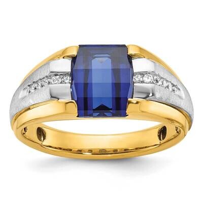 Ibgoodman Men&#39;s Created Sapphire 1/8 Carat Diamond Complete Ring 14k Two-Tone Gold B57992-4YWCS/AA …