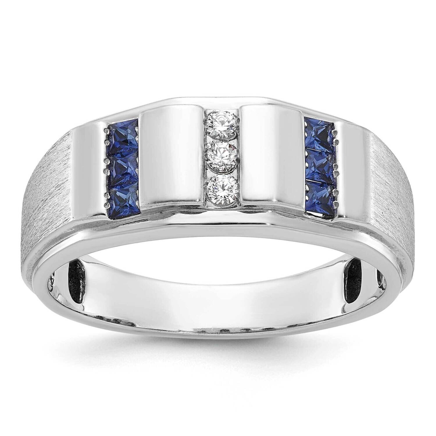 Ibgoodman Men&#39;s Satin Lab Created Sapphire 1/10 Carat Diamond Complete Ring 14k White Gold B57994-4…