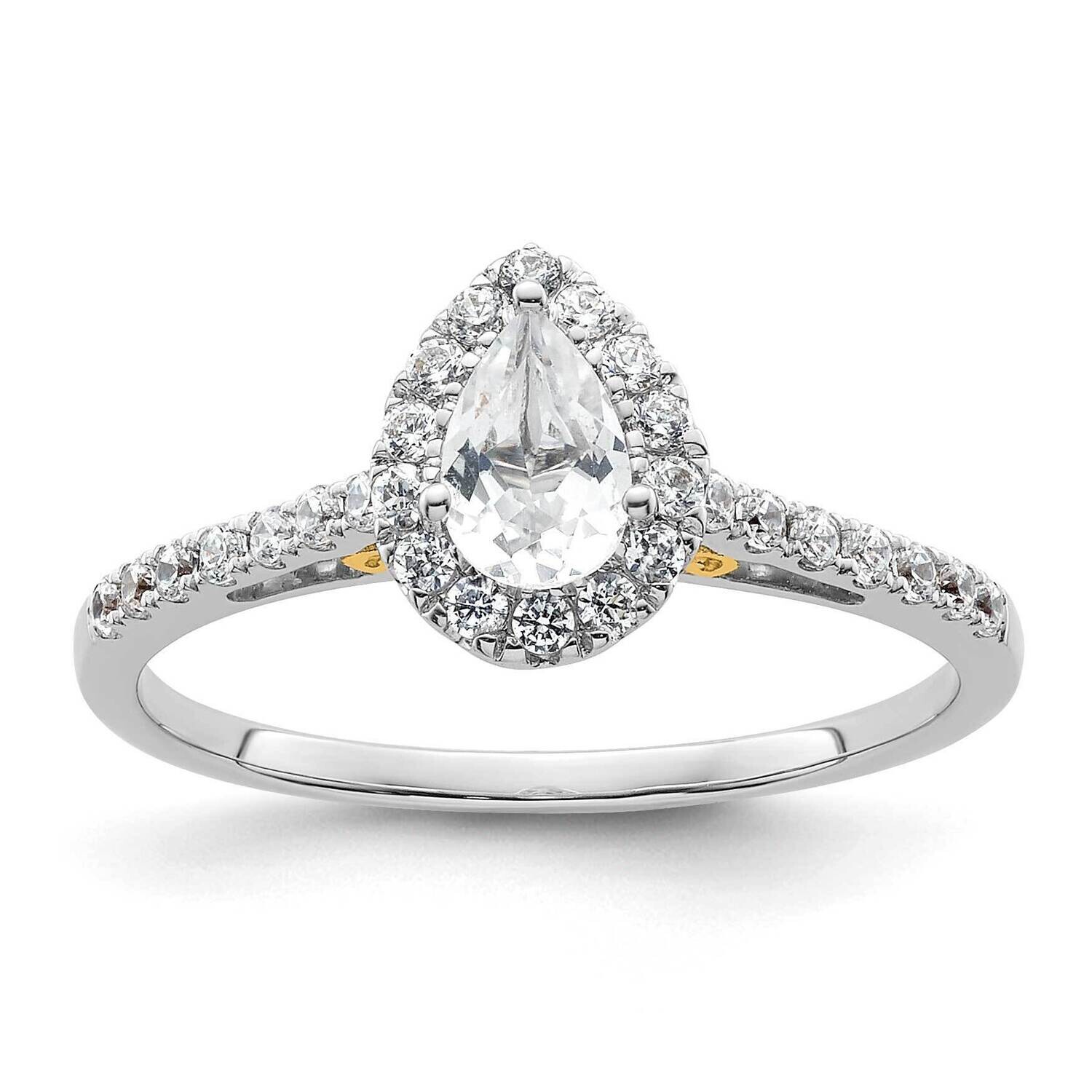 Halo Holds 1/2 Carat 6X4mm Pear Center 1/4 Carat Diamond Semi-Mount Engagement Ring 14k Two-Tone Go…