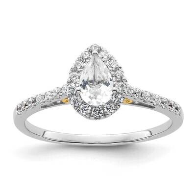 Halo Holds 1/2 Carat 6X4mm Pear Center 1/4 Carat Diamond Semi-Mount Engagement Ring 14k Two-Tone Go…