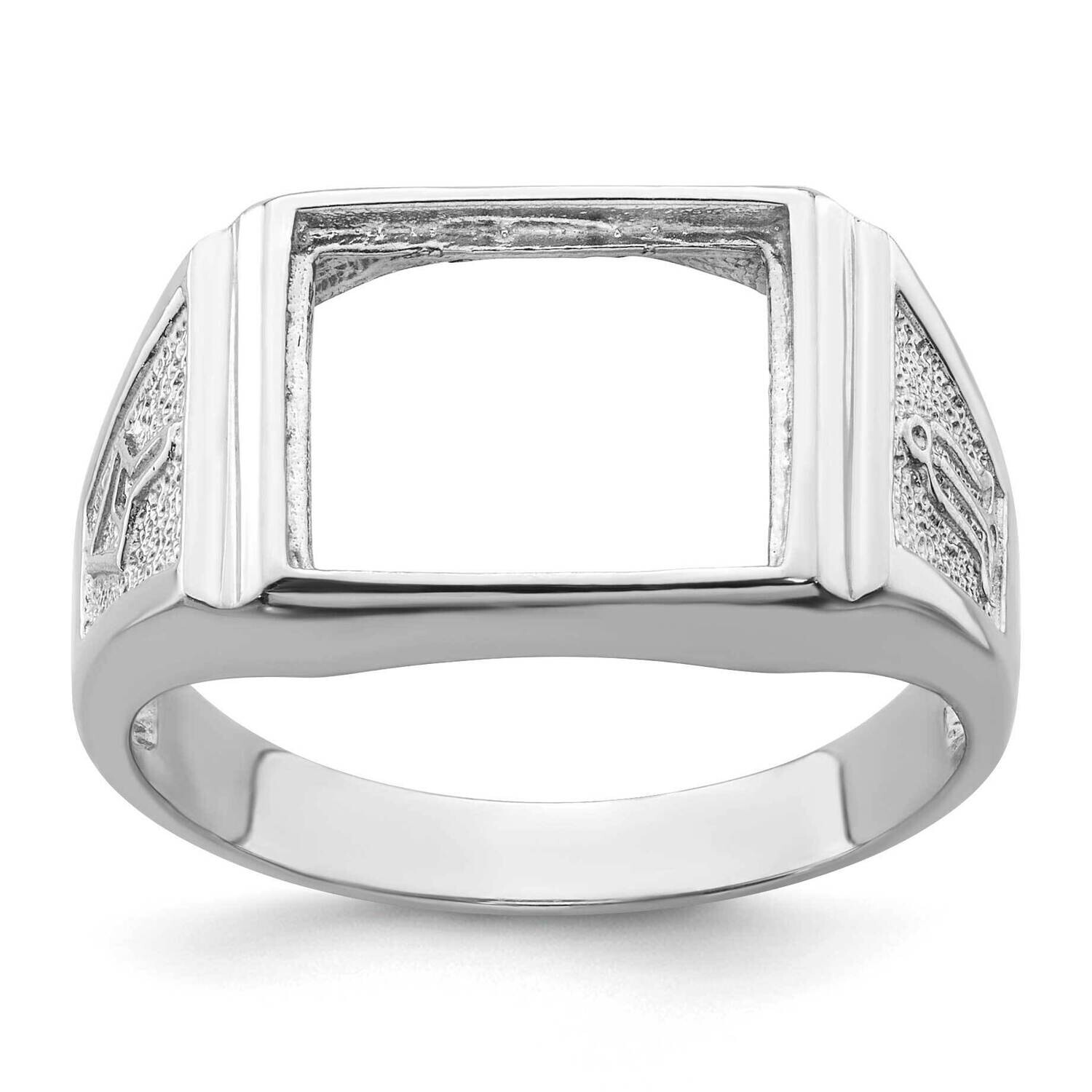 Men&#39;s Polished Textured Masonic Ring Mounting 14k White Gold Y4108W by Masonic, MPN: Y4108W,