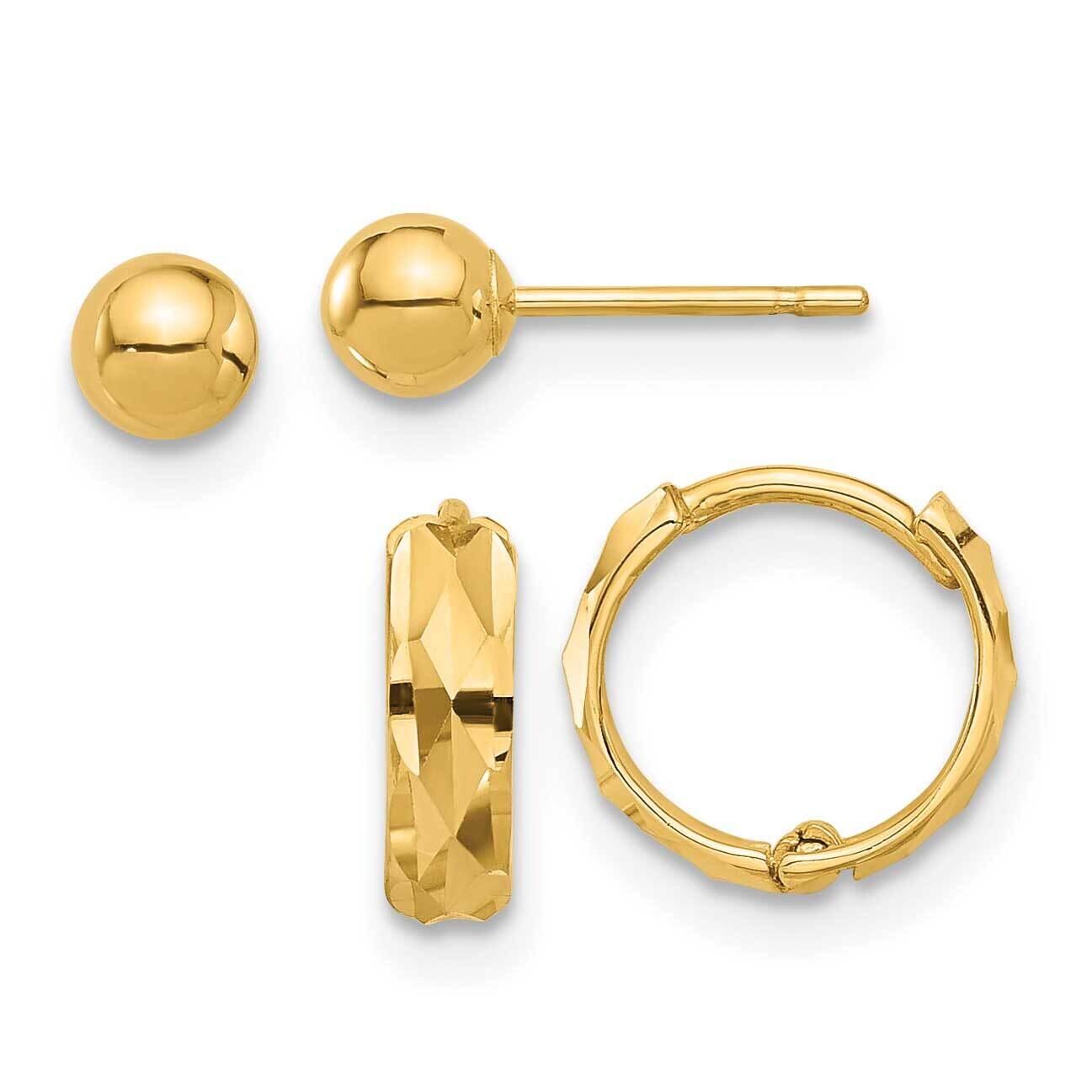 4mm Ball Diamond Cut Hoops Earrings Set 14k Polished Gold YE2168SET, MPN: YE2168SET, 716838358342