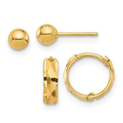 4mm Ball Diamond Cut Hoops Earrings Set 14k Polished Gold YE2168SET, MPN: YE2168SET, 716838358342