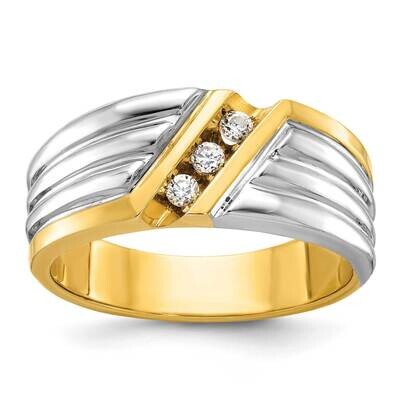 Ibgoodman Men&#39;s Polished Grooved 3-Stone 1/6 Carat Aa Quality Diamond Ring 14k Two-Tone Gold B62288…