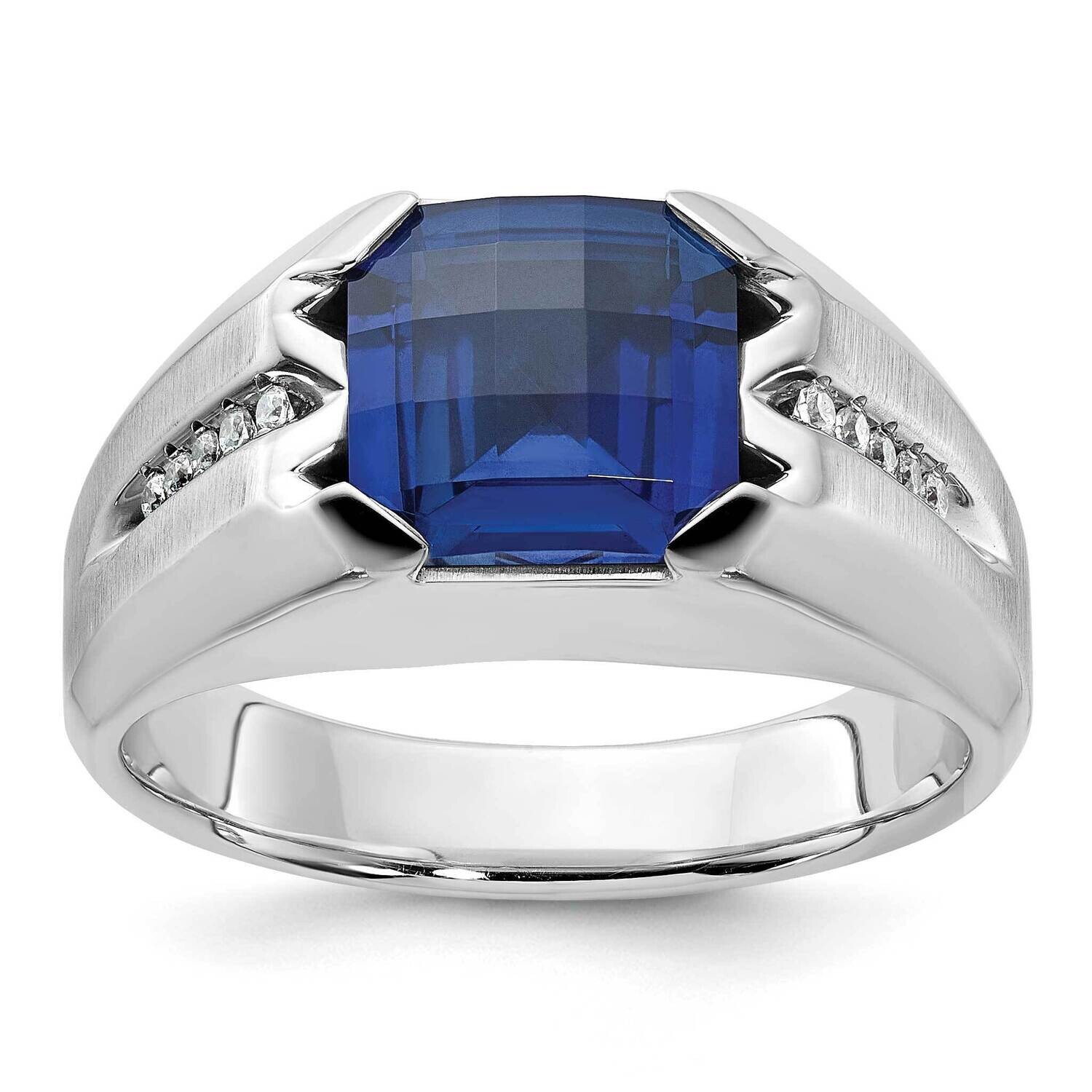 Ibgoodman Men&#39;s Created Sapphire 1/20 Carat Diamond Complete Ring 14k White Gold B84754-4WCS/AA