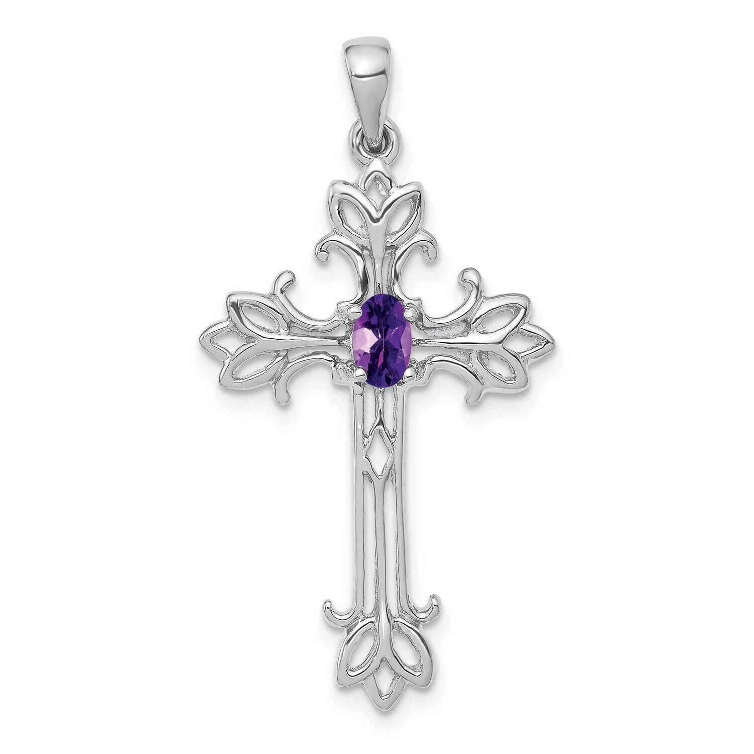 5X3mm Oval Amethyst Cross Pendant 14k White Gold XP1775WAM, MPN: XP1775WAM, 883957203676