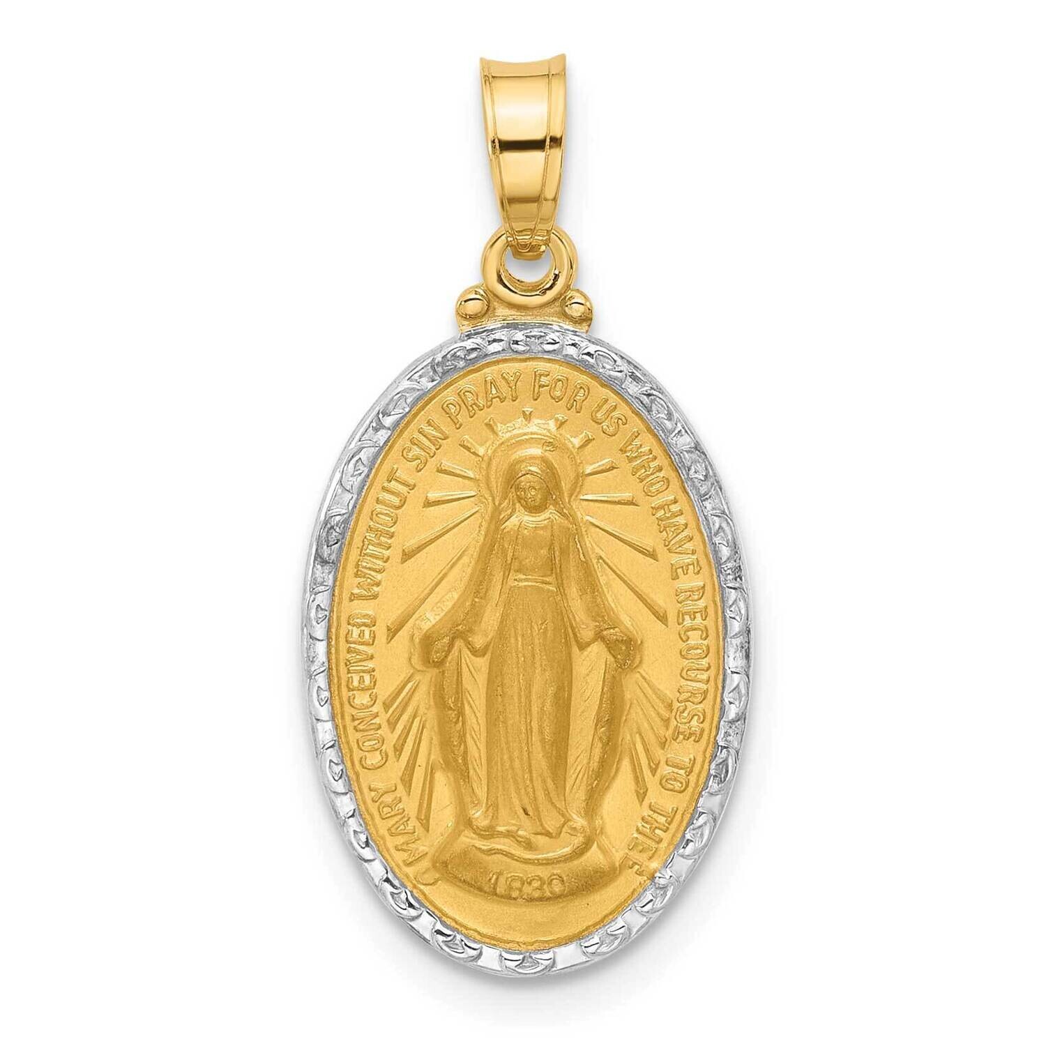 Satin Polished Miraculous Medal Solid Oval Pendant 14k Gold With Rhodium XR2112 by Men&#39;s Jewelry an…