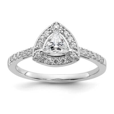 Halo Plus Holds 1/2 Carat 5.00mm Trillion Center 1/4 Carat Diamond Semi-Mount Engagement Ring 14k W…