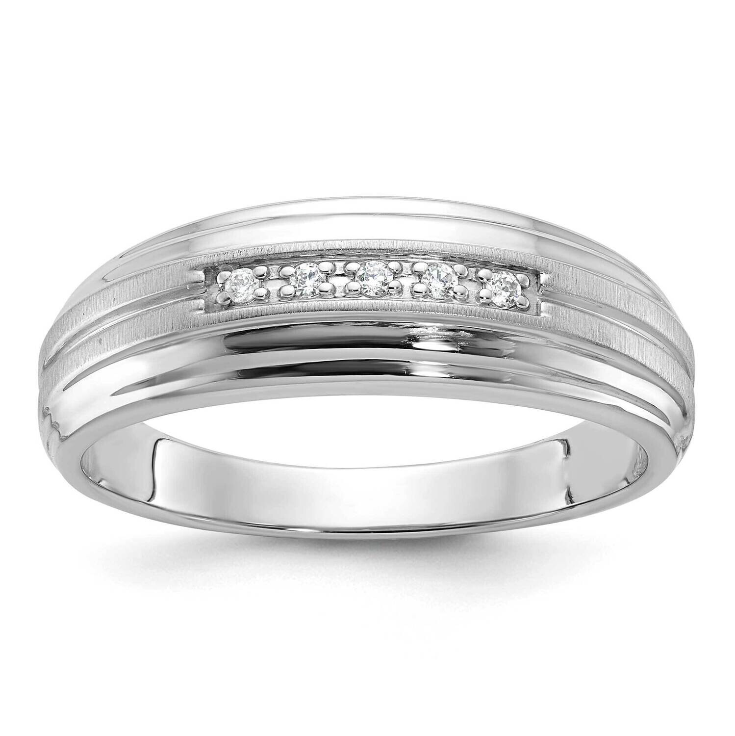 Ibgoodman Men's Polished Satin Grooved 5-Stone 1/20 Carat Aa Quality Diamond Ring 14k White Gold B63832-4WAA
