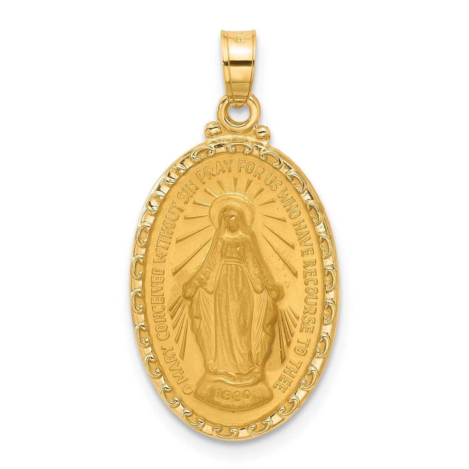 Satin Polished Miraculous Medal Oval Solid Pendant 14k Gold XR2113 by Men&#39;s Jewelry and Accessories…