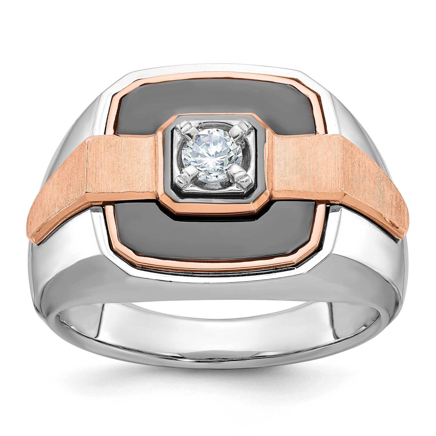 Ibgoodman Rose Gold Black Rhodium Men&#39;s Polished Satin 1/3 Carat Aa Quality Diamond Ring 14k White …