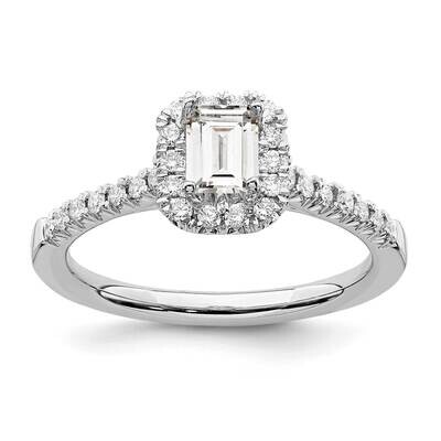 Halo Holds 1/2 Carat 5.3X3.9mm Emerald-Cut Center 1/4 Carat Diamond Semi-Mount Engagement Ring 14k …