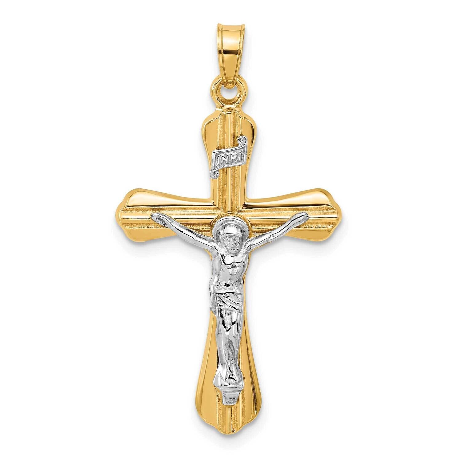 Grooved Hollow Inri Crucifix Pendent 14k Two-Tone Gold XR2092