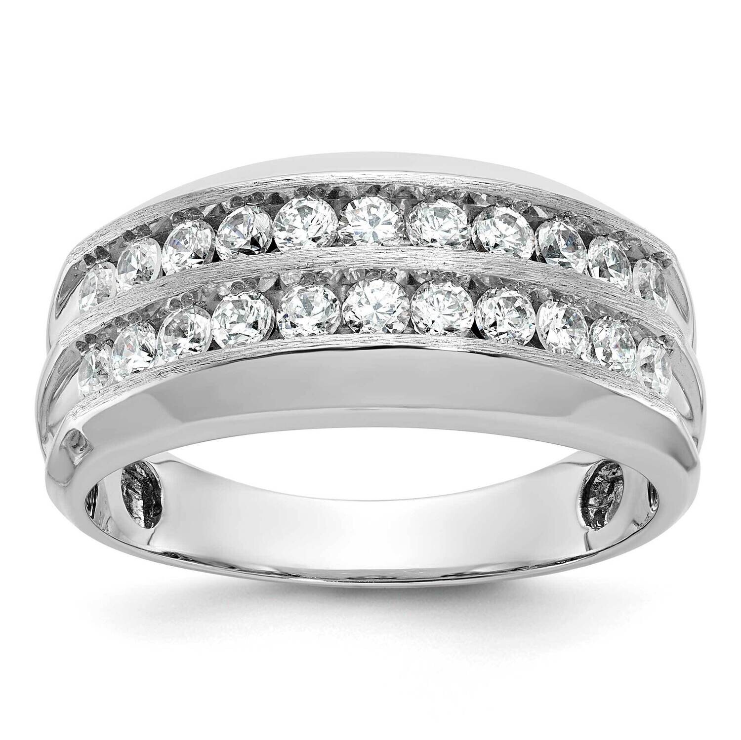 Ibgoodman Men&#39;s Polished Satin Grooved 2-Row 1 Carat Aa Quality Diamond Ring 14k White Gold B63863-…