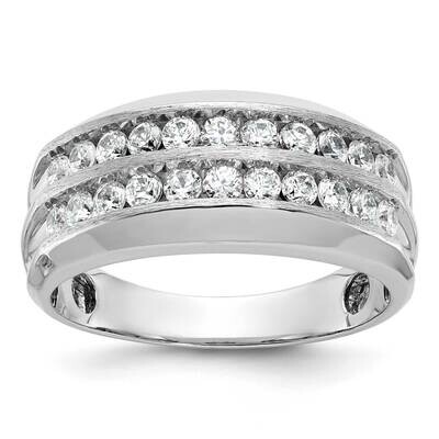 Ibgoodman Men&#39;s Polished Satin Grooved 2-Row 1 Carat Aa Quality Diamond Ring 14k White Gold B63863-…