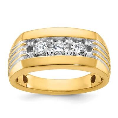 Ibgoodman Men&#39;s Polished Grooved 3-Stone 1/2 Carat Aa Quality Diamond Ring 14k Gold White Rhodium B…