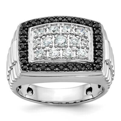 Ibgoodman Men&#39;s Polished Textured 1 Carat Black White Diamond Cluster Ring 14k White Gold B59050-4W…