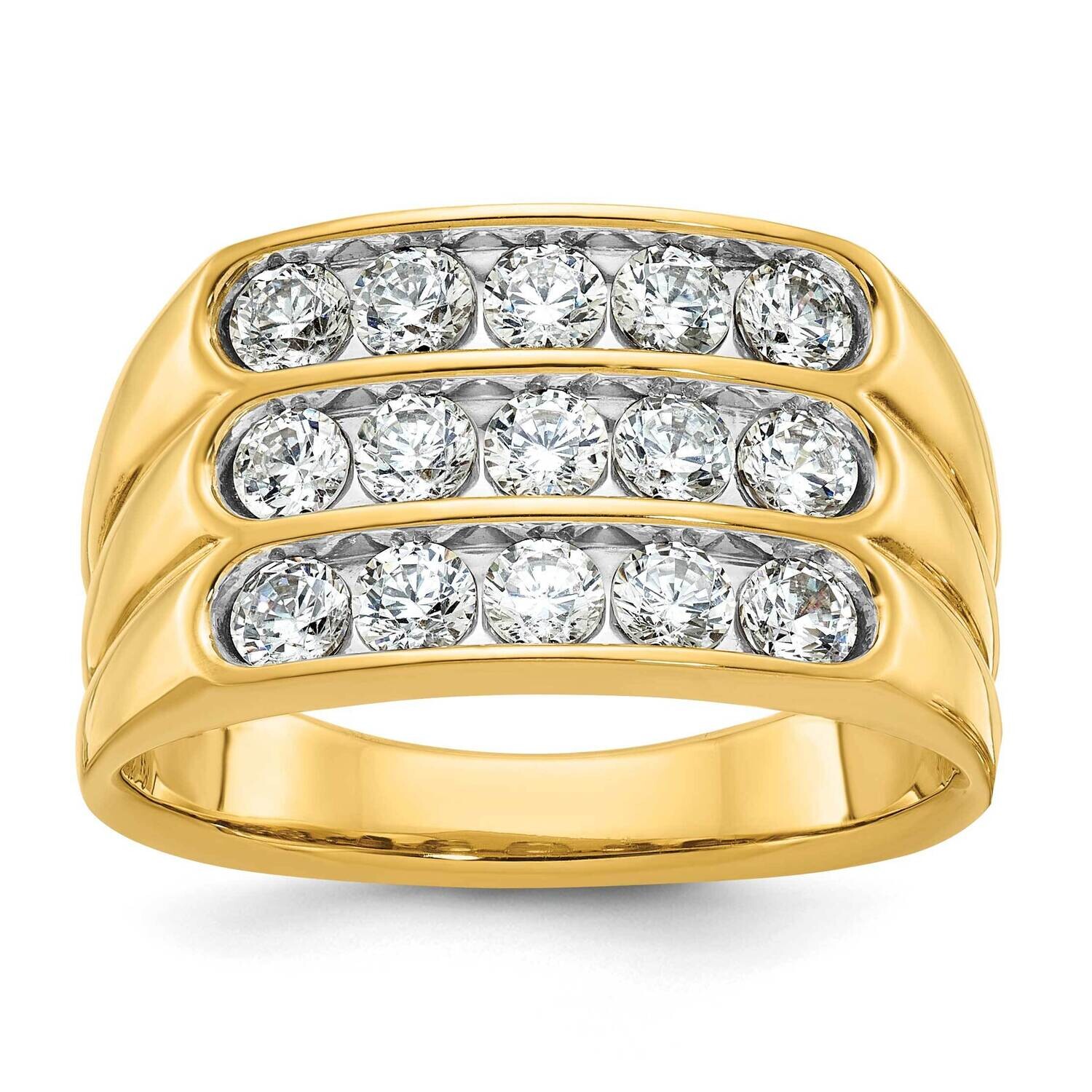 Ibgoodman Men&#39;s Polished Grooved 3-Row 1 1/5 Carat Aa Quality Diamond Ring 14k Gold B59348-4YAA by …