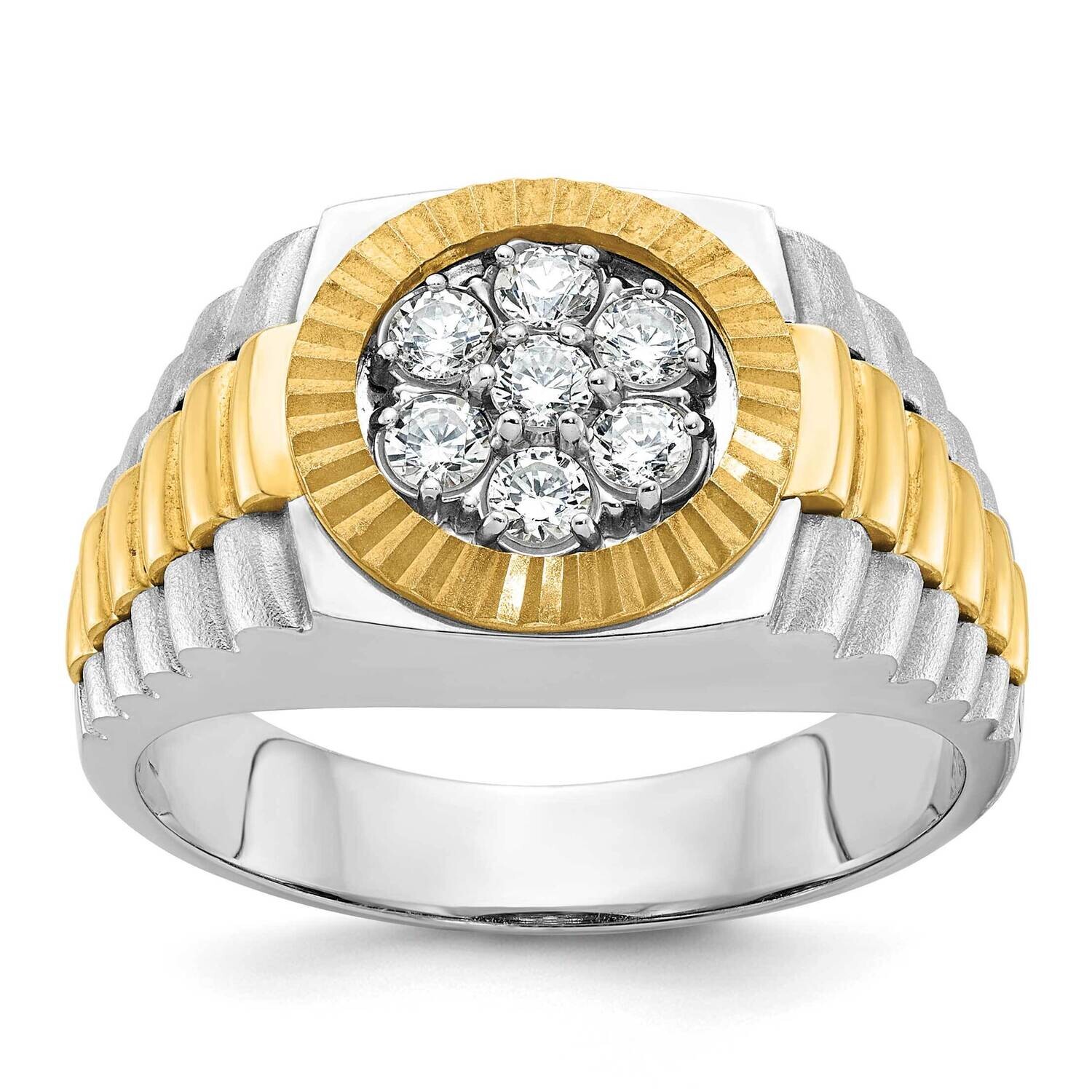 Ibgoodman Men's Polished Satin Textured 1/2 Carat Aa Quality Diamond Cluster Ring 14k Two-Tone Gold B56512-4WYAA