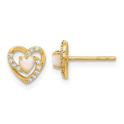 CZ Created Opal Heart Post Earrings 14k Gold YE2192, MPN: YE2192,