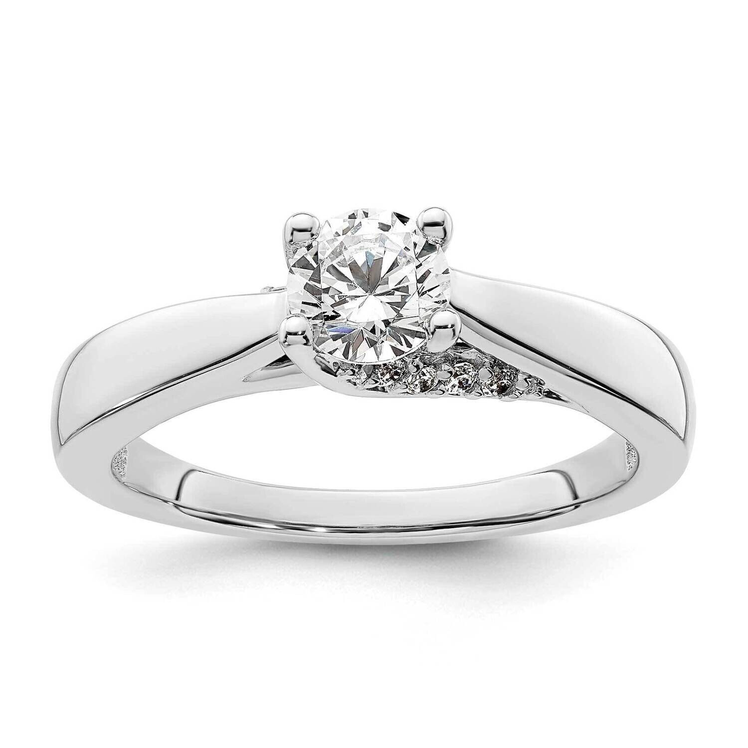 Holds 1/2 Carat 5.20 mm Round 4-Prong 1/15 Carat Diamond Semi-Mount Engagement Ring 14k White Gold …