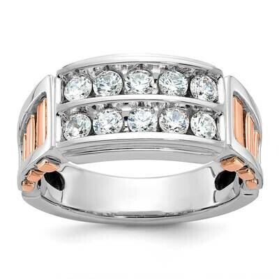 Ibgoodman Rose Gold Men&#39;s Polished Cut-Out 2-Row 1 Carat Aa Quality Diamond Ring 14k White Gold B64…