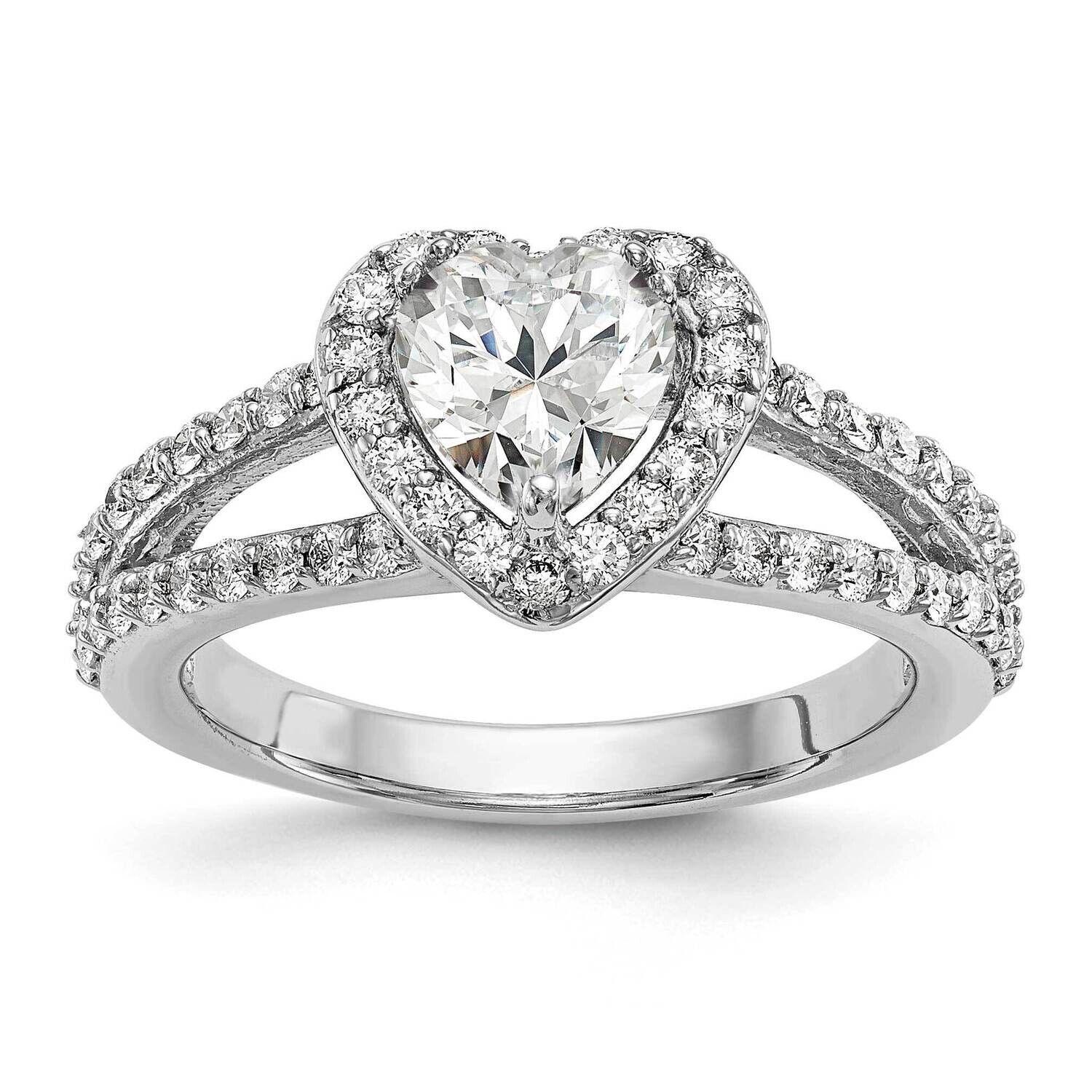 Halo Plus Holds 1 Carat 6.6mm Heart Center 3/4 Carat Diamond Semi-Mount Engagement Ring 14k White G…