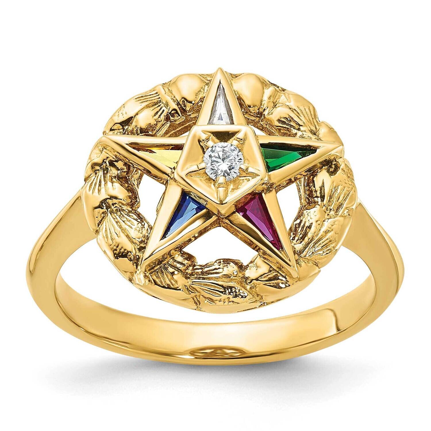 Ibgoodman Women&#39;s Polished Textured Multi-Color CZ Diamond Eastern Star Masonic Ring 14k Gold B02566-4YAA
