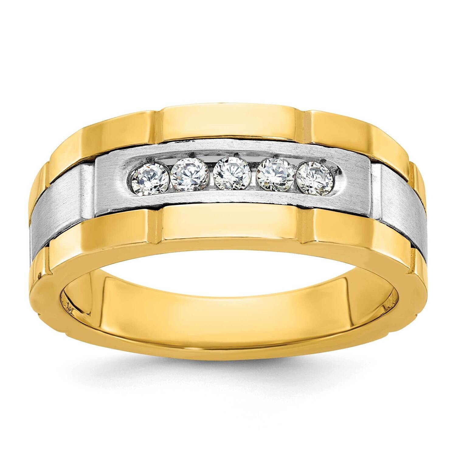 Ibgoodman Men&#39;s Polished Grooved 5-Stone 1/4 Carat Aa Quality Diamond Ring 14k Two-Tone Gold B63904…