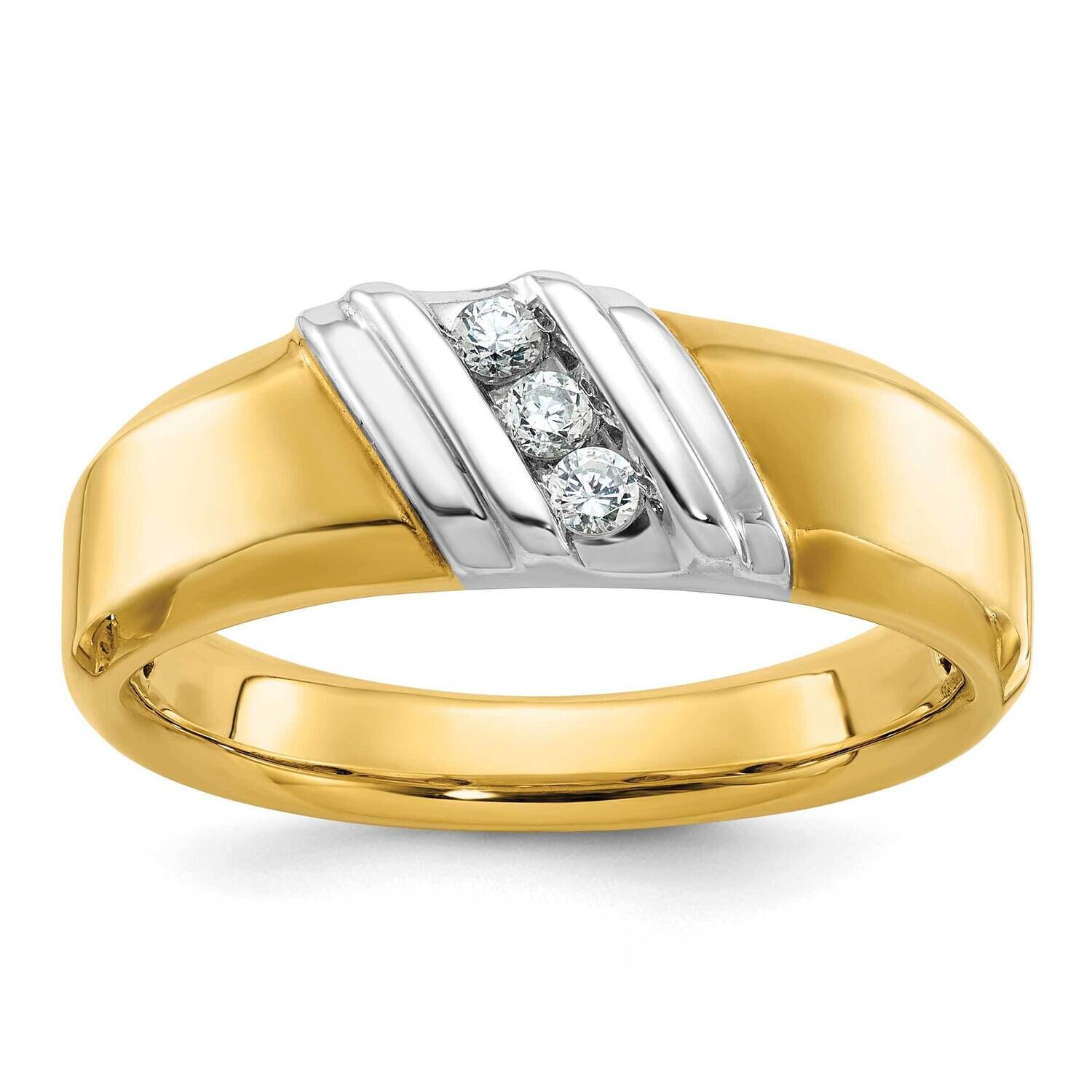 Ibgoodman Men's Polished 3-Stone 1/6 Carat Aa Quality Diamond Ring 14k Two-Tone Gold B63239-4YWAA