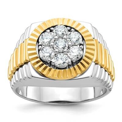 Ibgoodman Men&#39;s Polished Textured 1 Carat Aa Quality Round Cluster Ring 14k Two-Tone Gold B56873-4W…